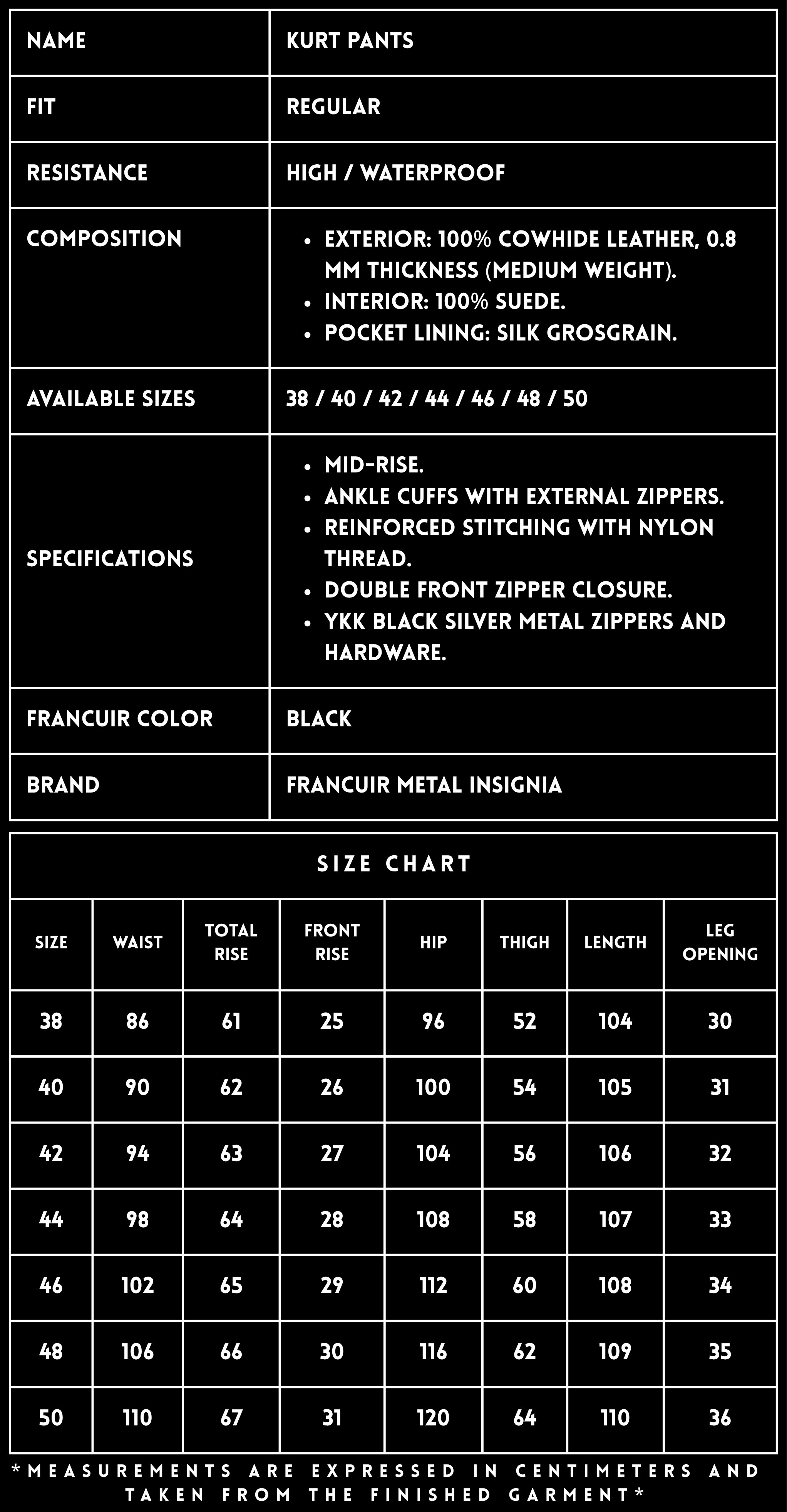 KURT PANTS &mdash; TECHNICAL SPECIFICATIONS | FRANCUIR